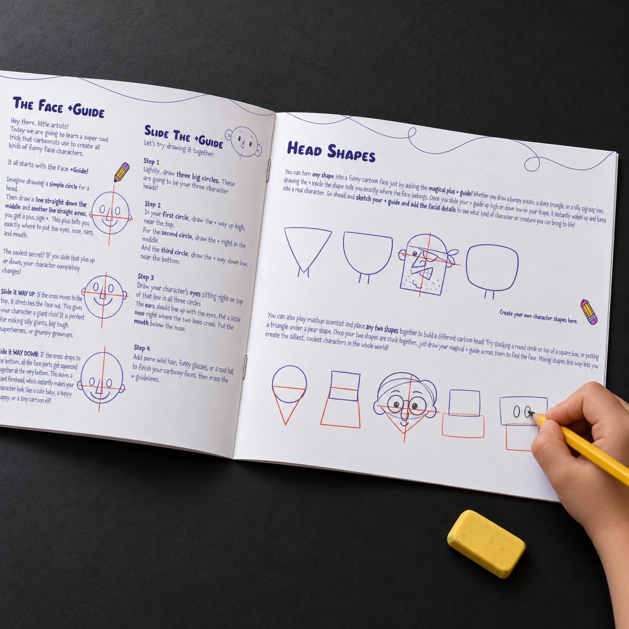 A child draws head shapes in a Let's Draw by Emma shapes lesson